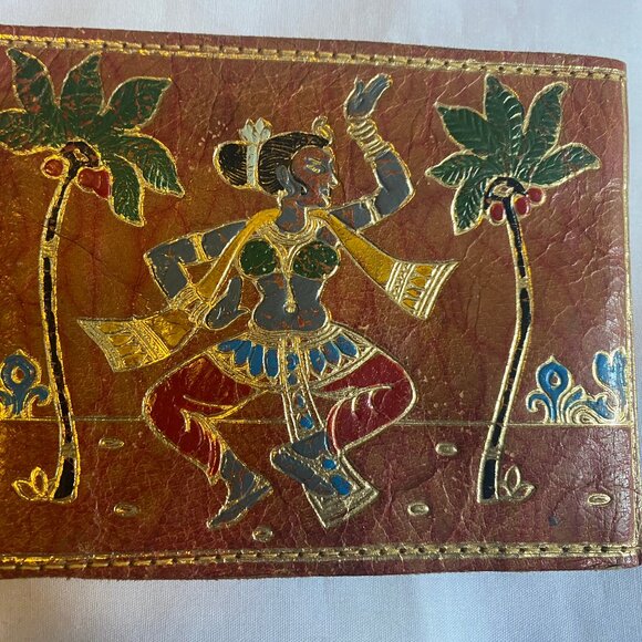 Vintage Hand Crafted Men Leather Wallet Purse Indian Belly Dancer Collectible - Picture 4 of 6